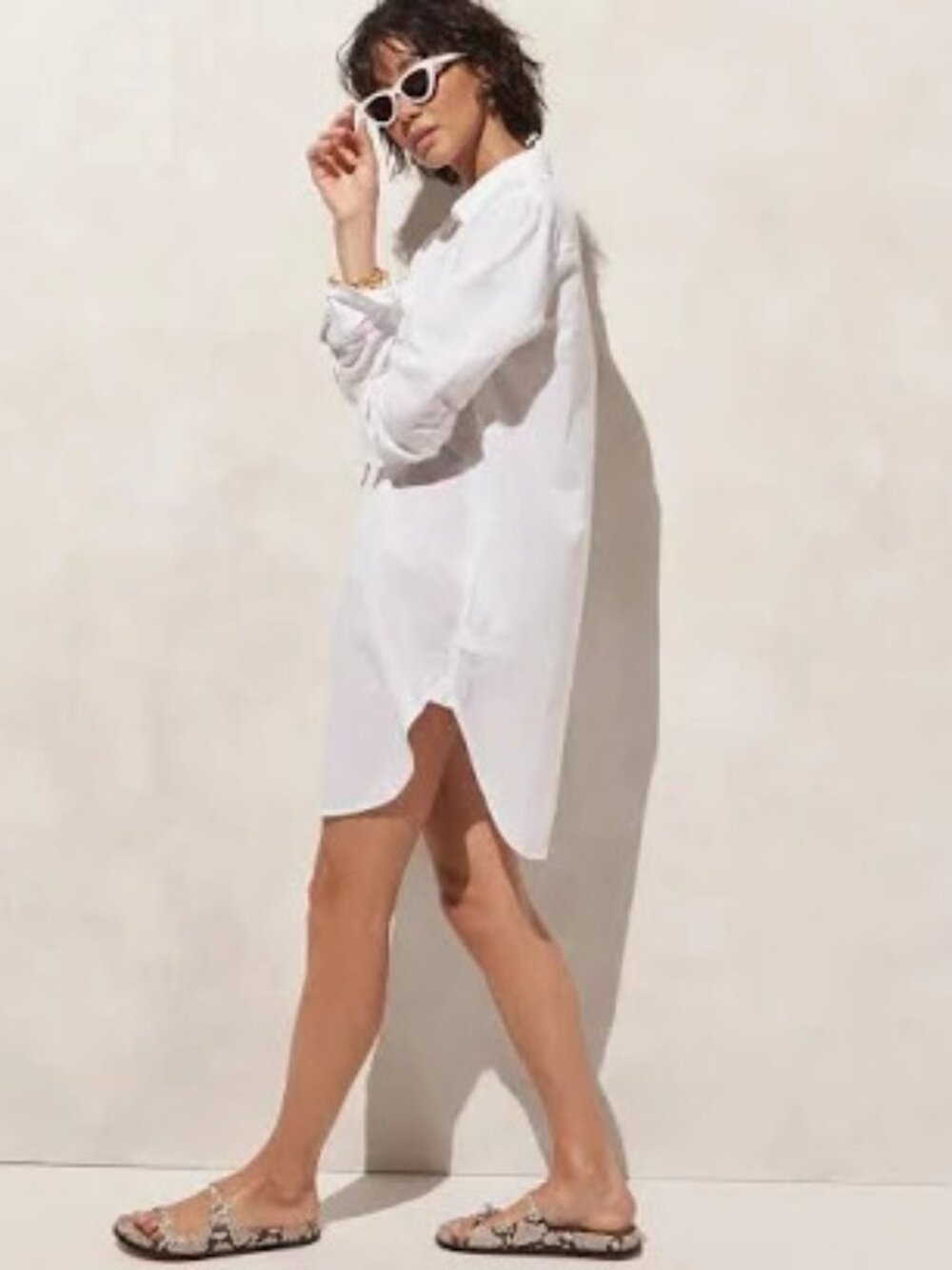 J. Crew White Relaxed Fit Linen Cotton Blend Beach Button Down Top